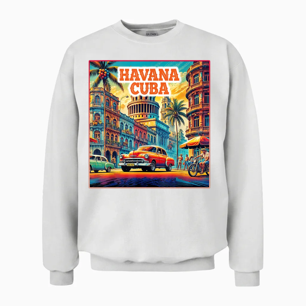 Havana Cuba Shirts Family Travel Tourist Vintage Retro City Unisex Sweatshirt in White