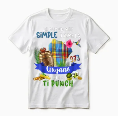Guyana 973 Madras Hummingbird Ti Punch Apéro Pour Guy Nice T-Shirt, Black, S Unisex T-Shirt - White