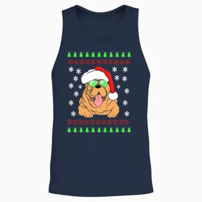 Funny Christmas Design with Funny Christmas Dog. Unisex Tank Top - Navy