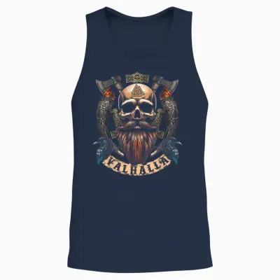 Skull Beard Valhalla Scroll - Viking Axe with Odins Raven Unisex Tank Top - Navy