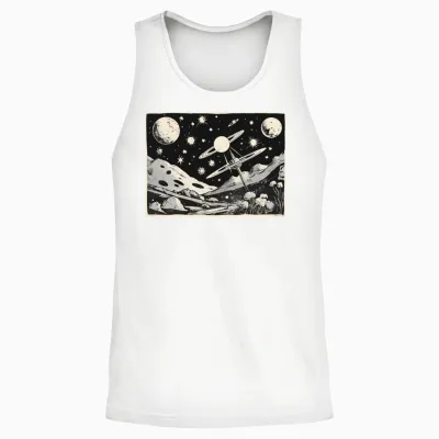 Retro Planets, Stars and Galaxies Unisex Tank Top - White