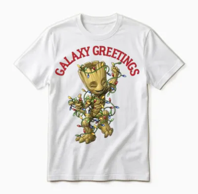 Marvel Christmas Groot Galaxy Greetings Short Sleeve Unisex T-Shirt - White