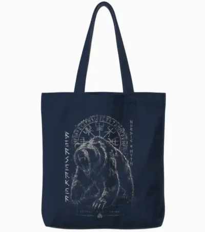 Berserker Ours Guerrier Odin Runes Boussole Nordique Viking Tote Bags - Navy