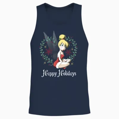 Disney Peter Pan Tinkerbell Happy Holidays Graphic Unisex Tank Top - Navy