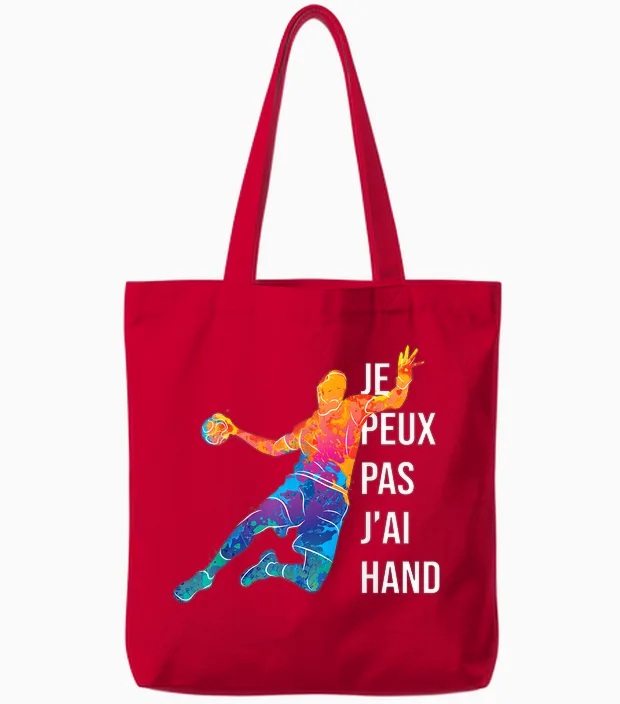 Je Peux Pas Je Ai Hand Handball Handball Funny T-Shirt, Black, S Tote Bags in Red