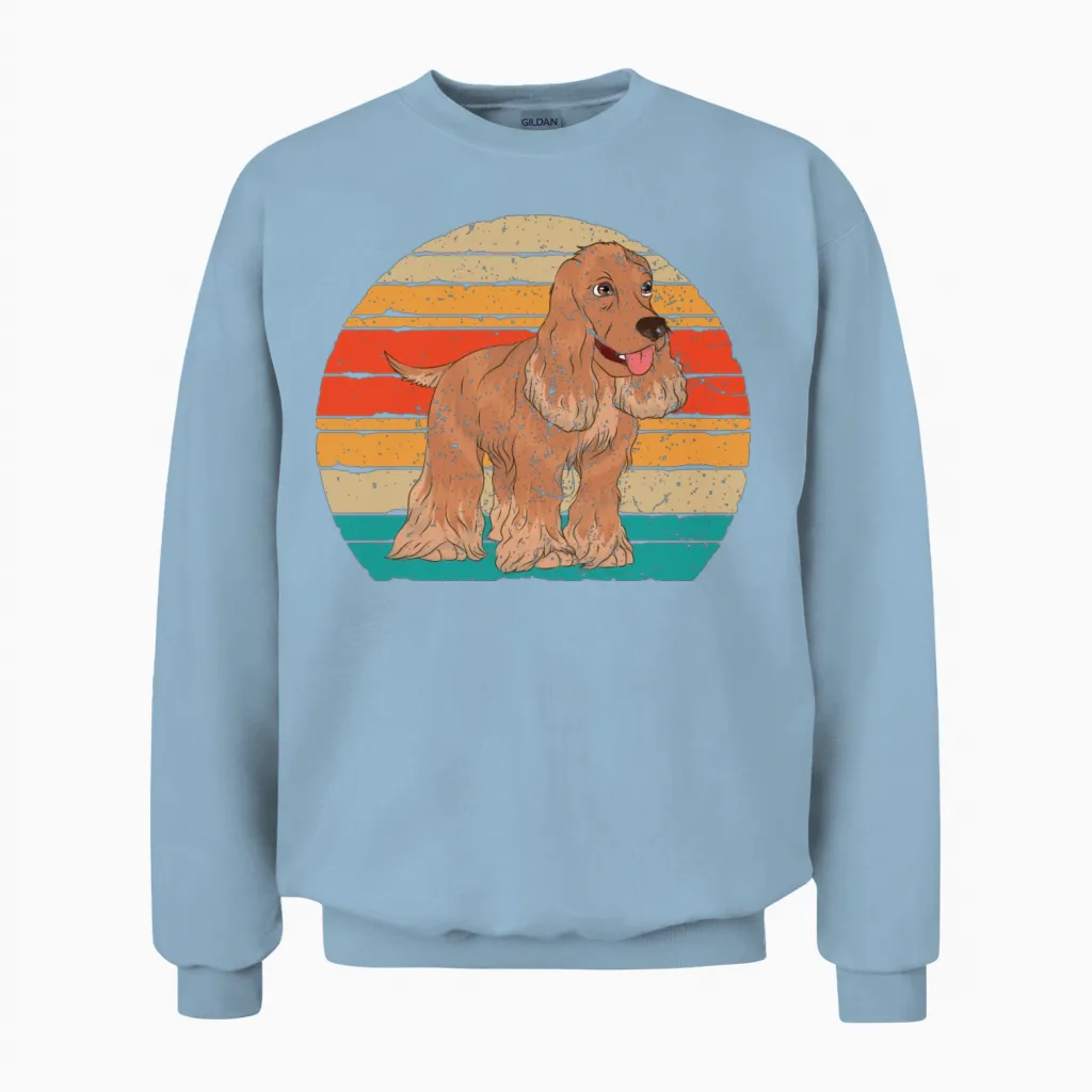 Retro Cocker Spaniel Unisex Sweatshirt in Light Blue