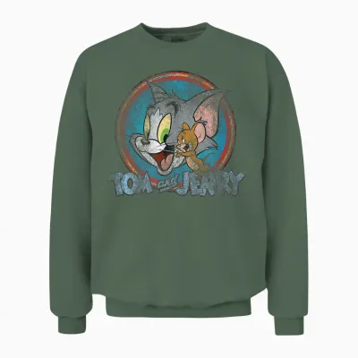 Tom and Jerry Yellow Red Blue Circle Logo Unisex Sweatshirt - Military Green