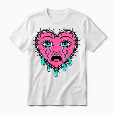 Crying Heart Tattoo - Traditional Old School Tattooed Inked Unisex T-Shirt - White