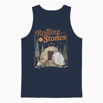 The Stone Was Rolled Away He Is Alive Retro Christian Easter Unisex Tank Top - Navy