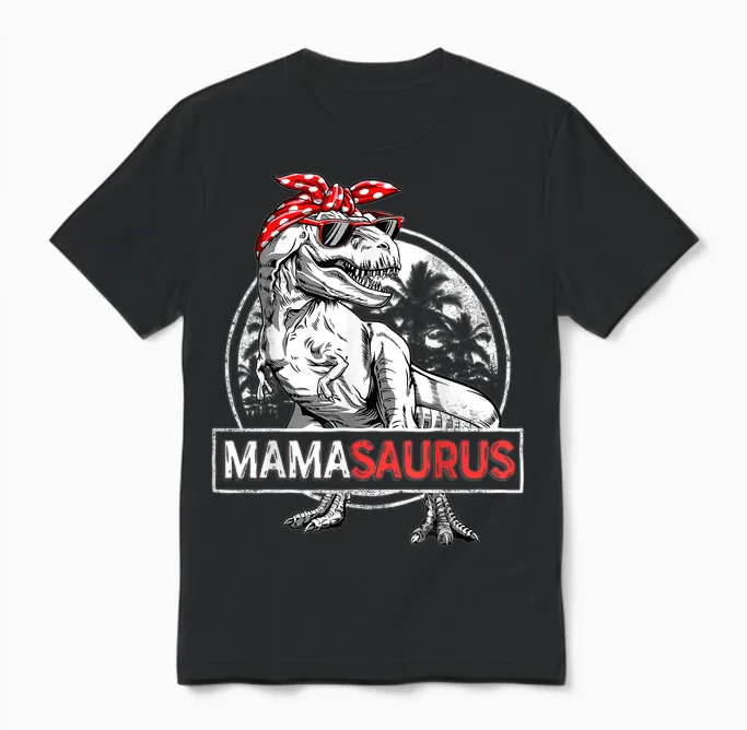Mamasaurus T Rex Dinosaur Funny Mama Saurus Mother's Family Unisex T-Shirt in Black