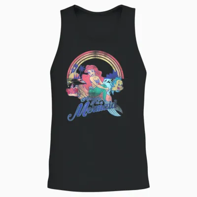 Disney Little Mermaid Retro Rainbow Pastel Graphic Unisex Tank Top - Black