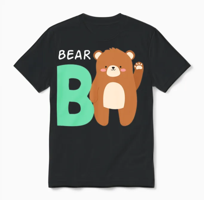 Bear Alphabet Funny Wildlife Gift Unisex T-Shirt in Black
