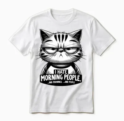 Katze - I Hate Morning People Morgenmuffel Funny Unisex T-Shirt - White