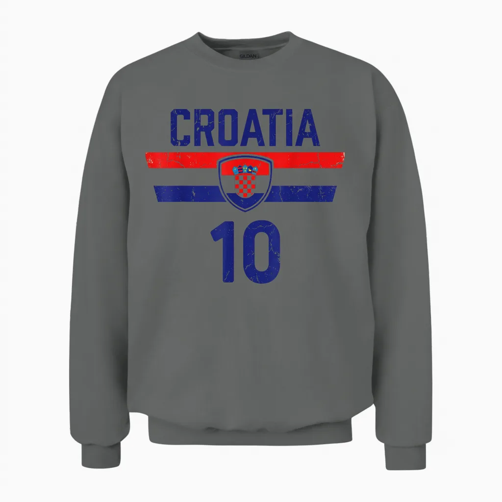 Croatia Tshirt Hrvatska Flag Zagreb Croatian Jersey Retro Unisex Sweatshirt in Graphite Heather