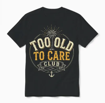 2 Sides Too Old to Care Club Don't Care My Give a Damn Is Unisex T-Shirt - Black