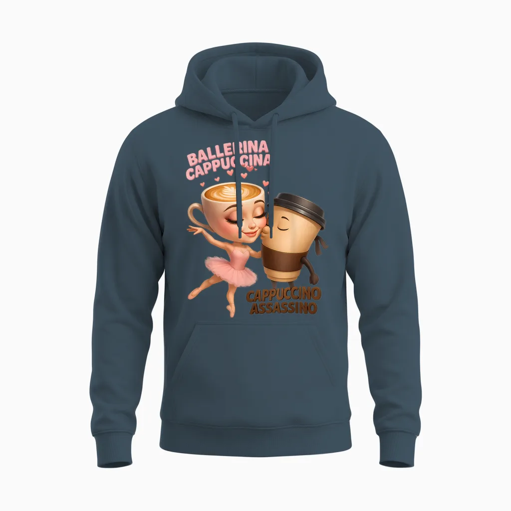 Italian Brainrot Ballerina Cappuccina Espresso Assassin Meme Unisex Hoodie in Dark Heather