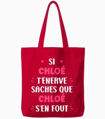 Name Si Chloe T'énerve Humour Chloe T-Shirt, Black, Female X-Small Tote Bags - Red