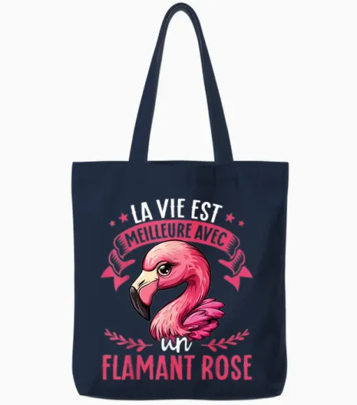 Je M'en Fous Je Suis Un Flamingo - Flamingo Cute T-Shirt, Black, S Tote Bags - Navy