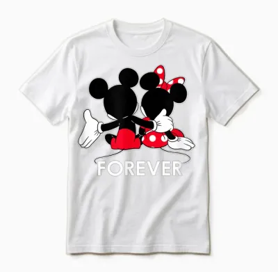 Disney Mickey and Minnie Mouse Silhouettes Forever T-Shirt Small Unisex T-Shirt - White