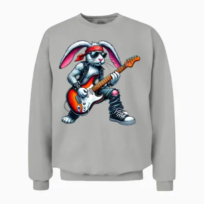 Cute Punk Rabbit Rock 'n Roll Gothic Guitar Kids Rock Star T-Shirt, Black Unisex Sweatshirt - Ash