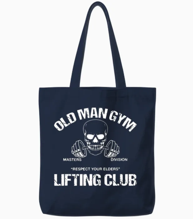 Old Man Gym Lifting Club Respect You Elders Tote Bags in Navy
