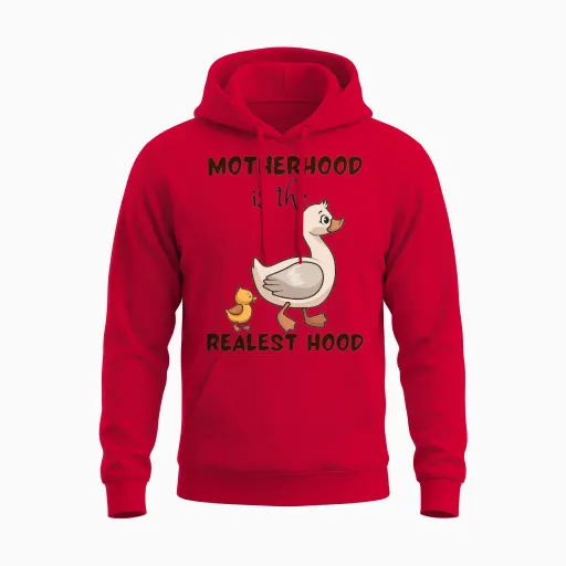 Motherhood Is the Realest Hood Silly Mom Goose Unisex Hoodie - Red