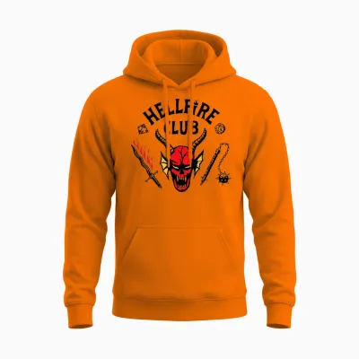 Stranger Things Hellfire Club T-Shirt, Grey, S Unisex Hoodie - Safety Orange