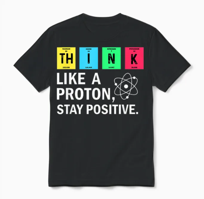 Think Like a Proton Stay Positive Funny Science Unisex T-Shirt in Black