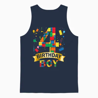 Kinder 4rd Birthday Boy 4 Year Old Building Blocks 4th Birthday Boy Unisex Tank Top - Navy