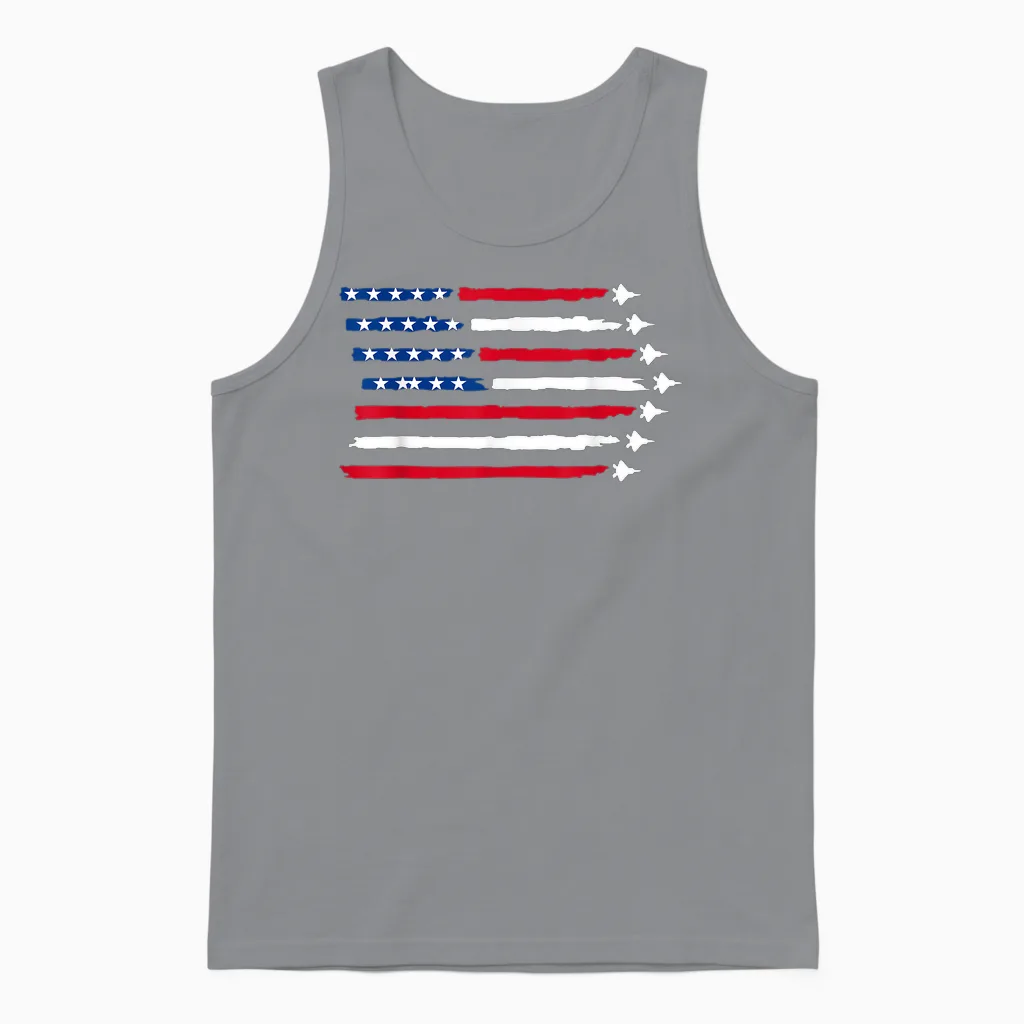 Us American Flag Fighter Jets Patriotic Usa 4th of July Unisex Tank Top in Sport Grey