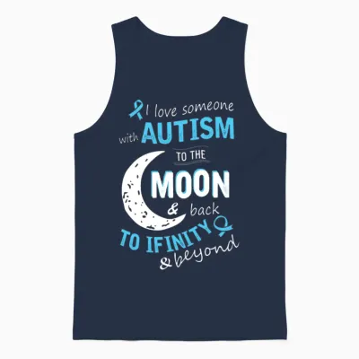 Autism - I Love Someone with Autism to the Moon Unisex Tank Top - Navy