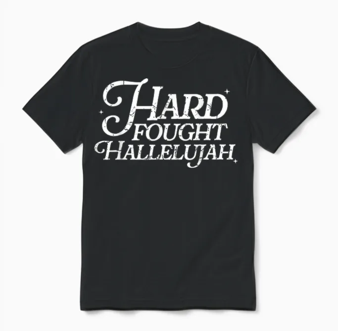 Retro Hard Fought Hallelujah Bible Verse Christian Jesus Unisex T-Shirt in Black