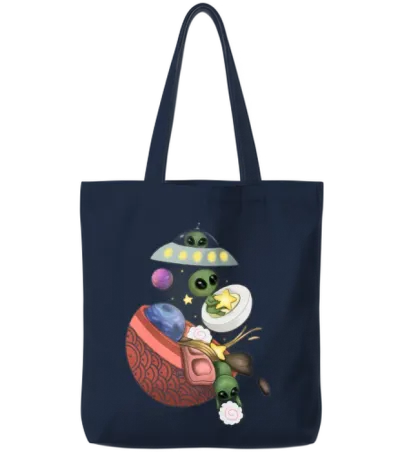 Alien Ramen Funny Ufo Noodle Tote Bags - Navy
