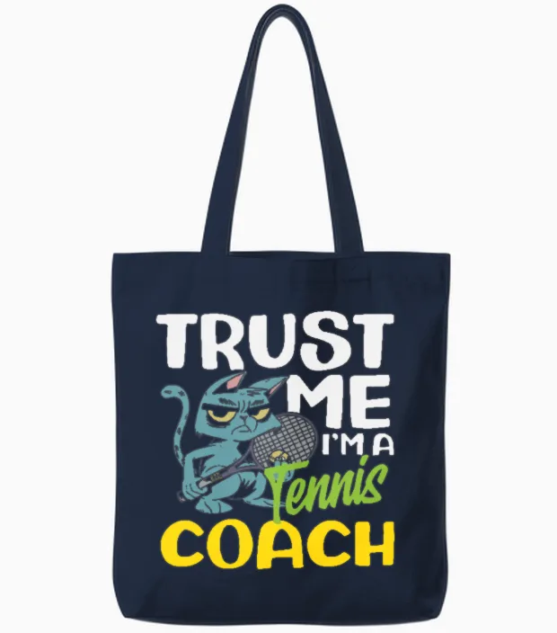 Trust Me I'm a Tennis Trainer Tote Bags in Navy