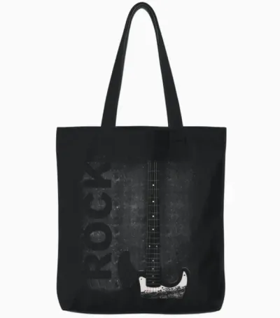 Rock Band Men's Women's Guitar Player in Distressed Look T-Shirt, Black Tote Bags - Black