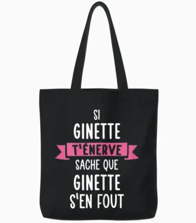 Gift Woman Humour Name Personalised Ginette T-Shirt, Black, Female X-Small Tote Bags - Black