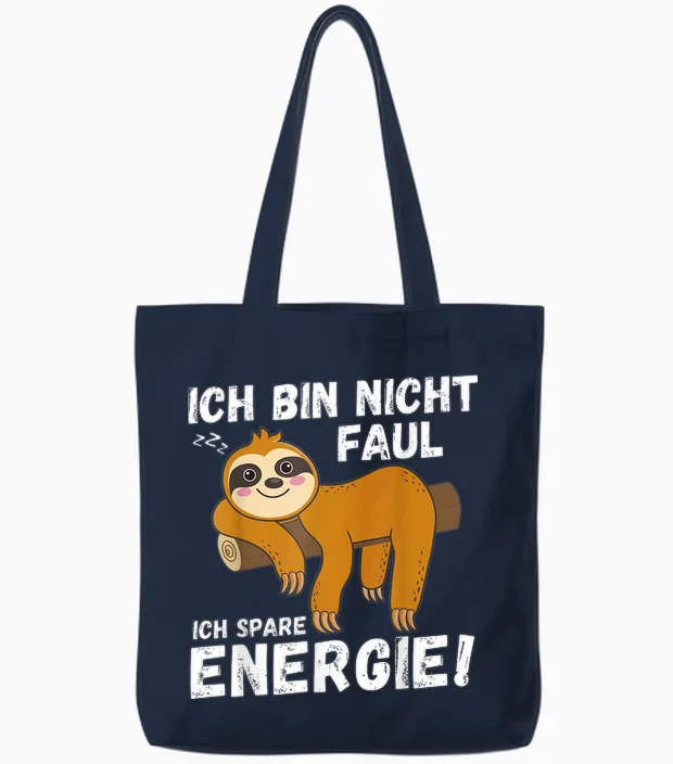 I Am Not Faul Save Energy Sloth Funny T-Shirt, Black Tote Bags in Navy