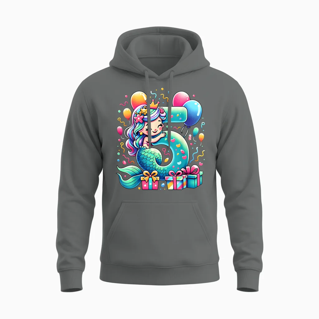 Kids Mermaid Theme 5th Birthday Party 5th Mermaid Birthday T-Shirt, Black Unisex Hoodie in Graphite Heather
