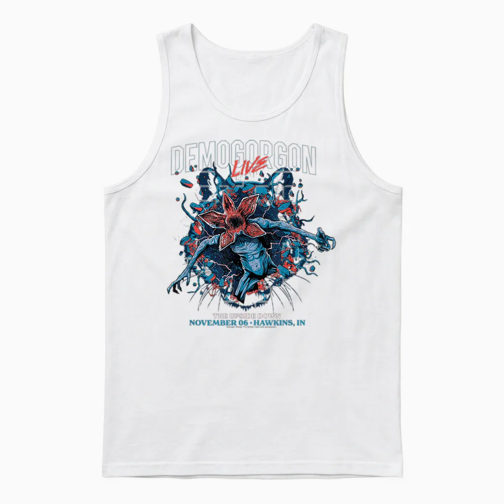 Stranger Things Demogorgon Live the Upside Down T-Shirt, Black Unisex Tank Top in White