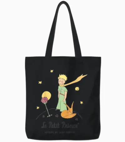 Le Petit Prince Stars Fox Pink Planet Tote Bags - Black