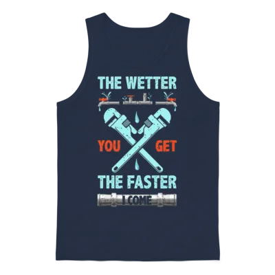 The Wetter You Get the Faster I Come Funny Plumber Unisex Tank Top - Navy