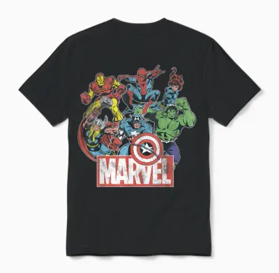 Marvel Avengers Team Retro Comic Vintage Graphic T-Shirt Small Unisex T-Shirt - Black