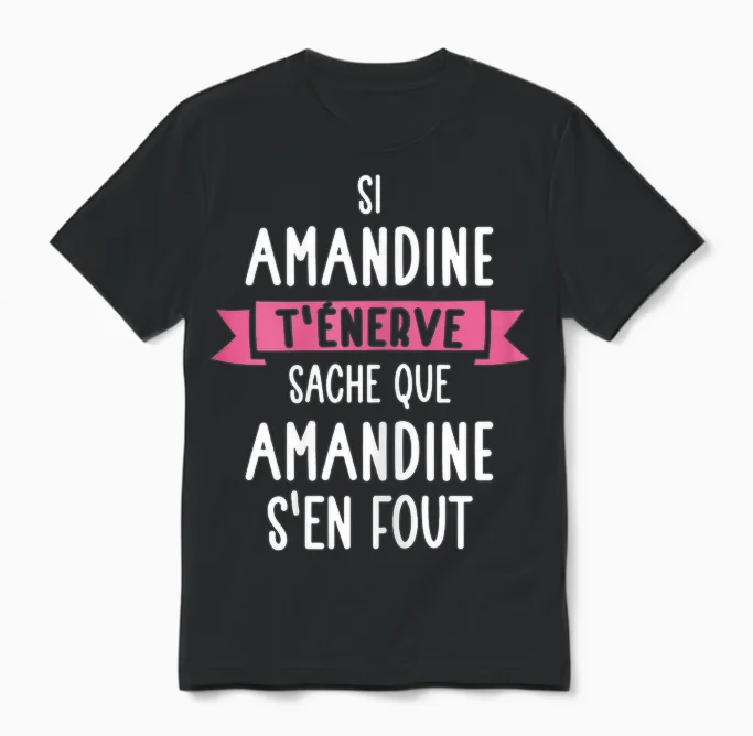 Amandine Women's Gift Humour Name Personalised T-Shirt, Black Unisex T-Shirt in Black