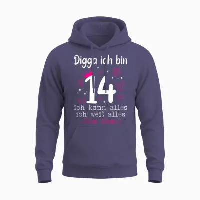14th Birthday Girl Digga I Am 14 Years Teenager Unisex Hoodie - Heather Sport Dark Navy