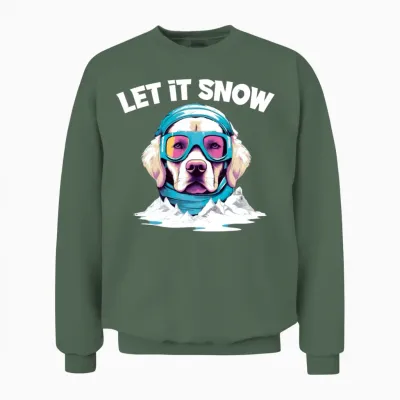 Dog with Ski Goggles Snow Snowfall for a Dog Unisex Sweatshirt - Military Green