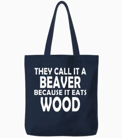 Beaver Wood Logo Funny Tote Bags - Navy