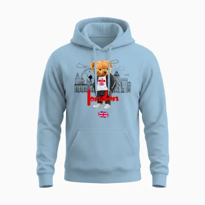 London Royal Teddybär Bad Boy Illustration Grafik Anime Unisex Hoodie - Light Blue