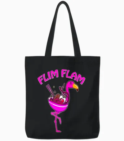 Ramen Flim Flam Flamingo Tote Bags - Black