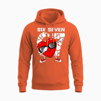 Valentines Day Boys Kids Girls Hearts Dabbing Six Seven 67 Unisex Hoodie - Orange
