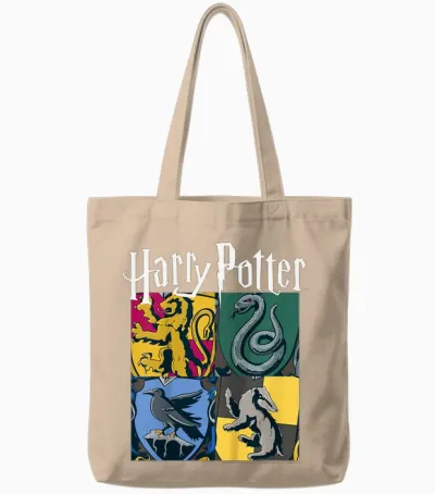 Kids Harry Potter House Crest Panels Tote Bags - Natural